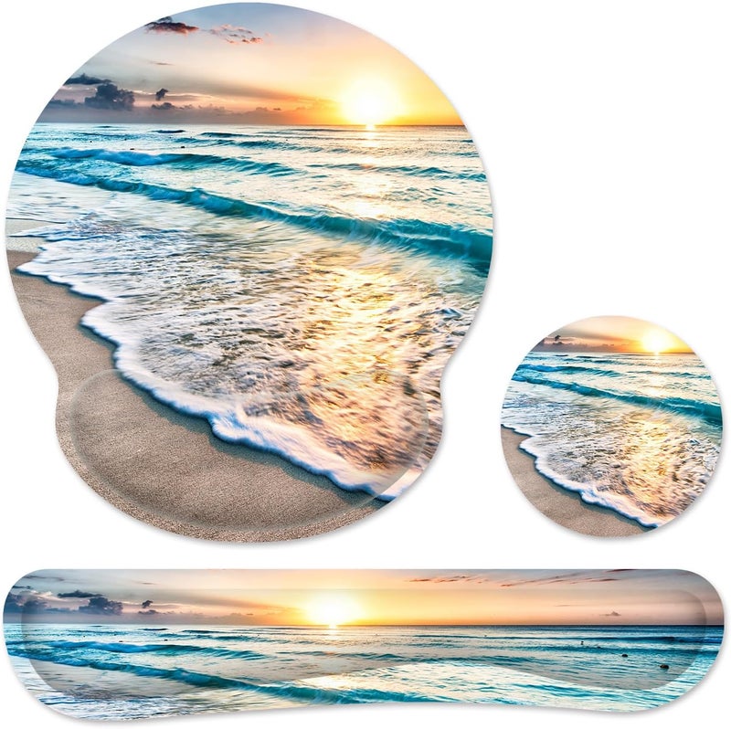 JIGOO Ergonomic Mouse Pad with Wrist Rest and Keyboard Wrist Rest, Mousepad and Wrist Rest for Computer Keyboard, Pain Relief, Non-Slip Rubber Base, Mouse Pad with Wrist Support for Gaming, Office, Beach - Image 1